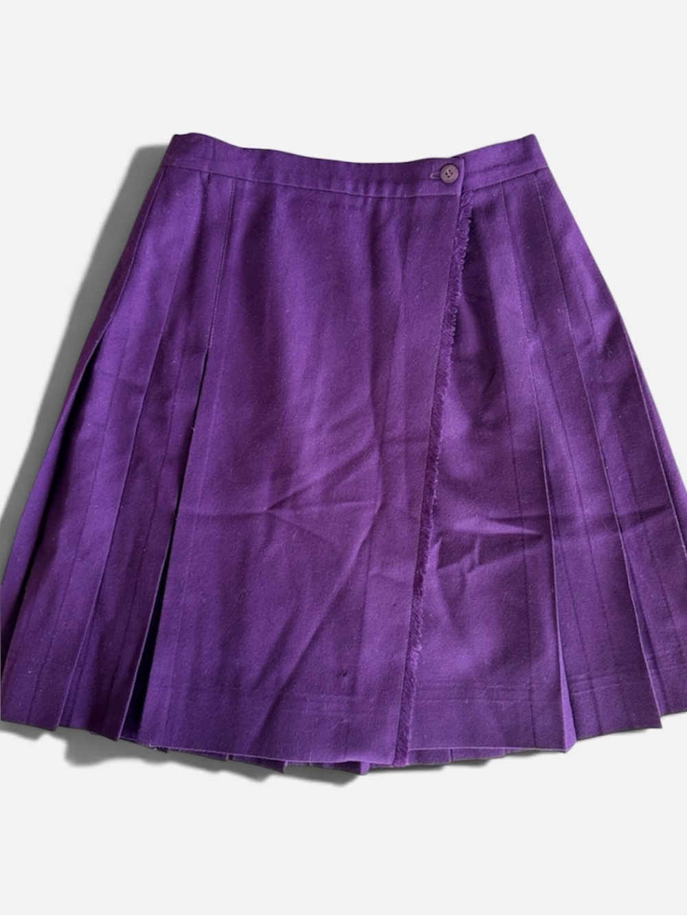 Vintage Talbots Purple Wool Pleated A-Line Mini Skirt Fringe Detail Sz 8 Petite